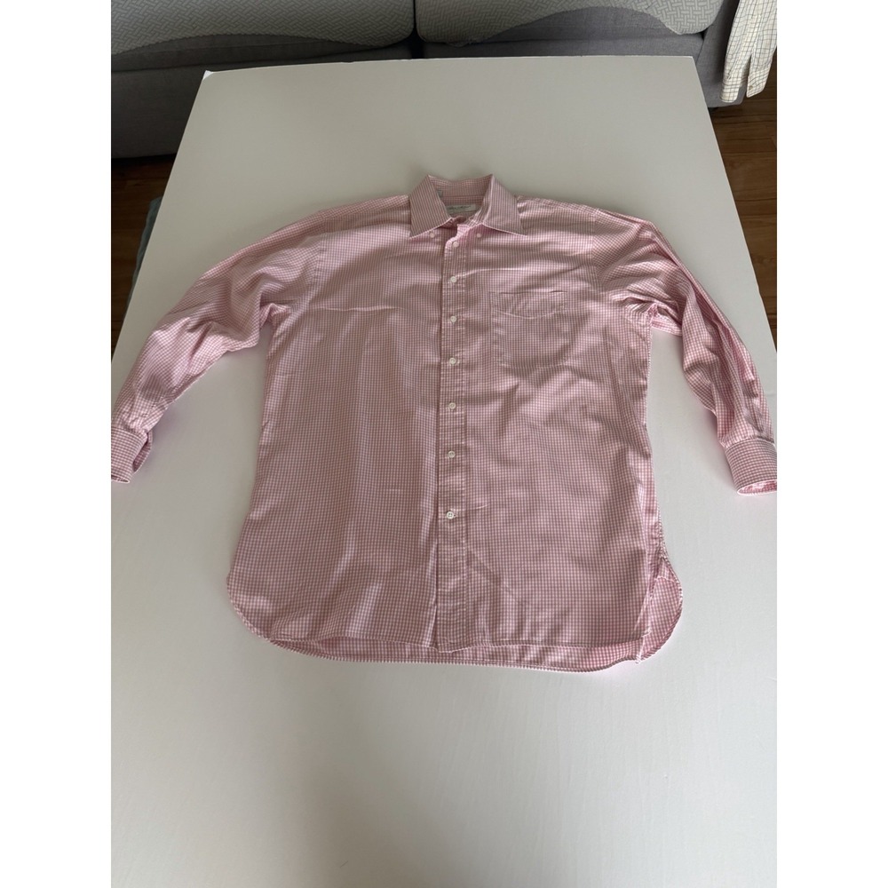 BEN SILVER oxford Dress Shirt button down Mens 16-32  pink plaid Italian Cotton